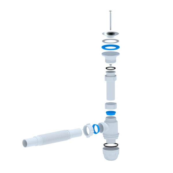 Aloni siphon bouteille flexible avec crépine, sortie Ø32 mm — blanc