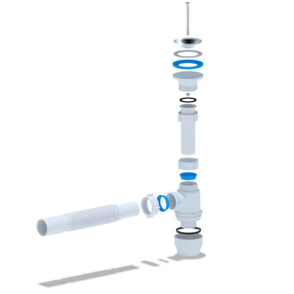 Aloni siphon bouteille flexible avec crépine, sortie Ø40 mm — blanc