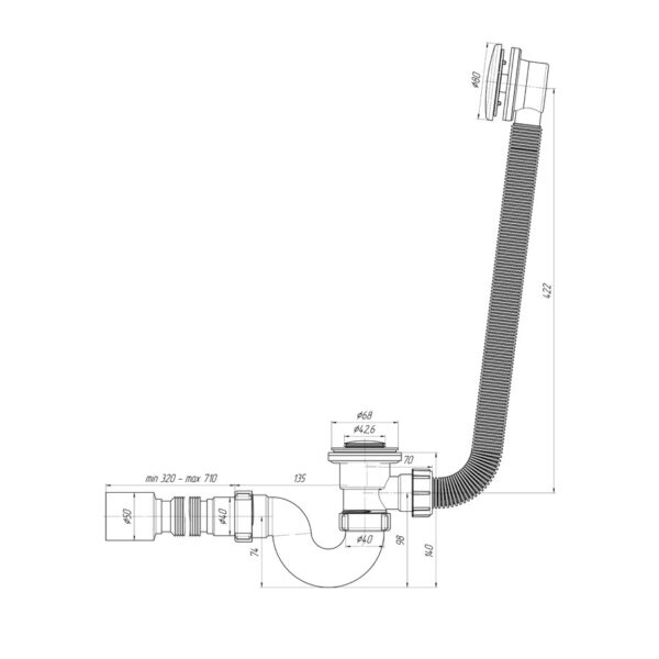 Aloni siphon de baignoire flexible avec crépine Ø50 mm