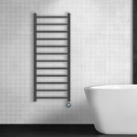 BELRAD SÈCHE-SERVIETTES ÉLECTRIQUE – AVEC THERMOSTAT NUMÉRIQUE PROGRAMMABLE – RACCORD À DROITE – 413W – 1200X500 MM – NOIR MAT