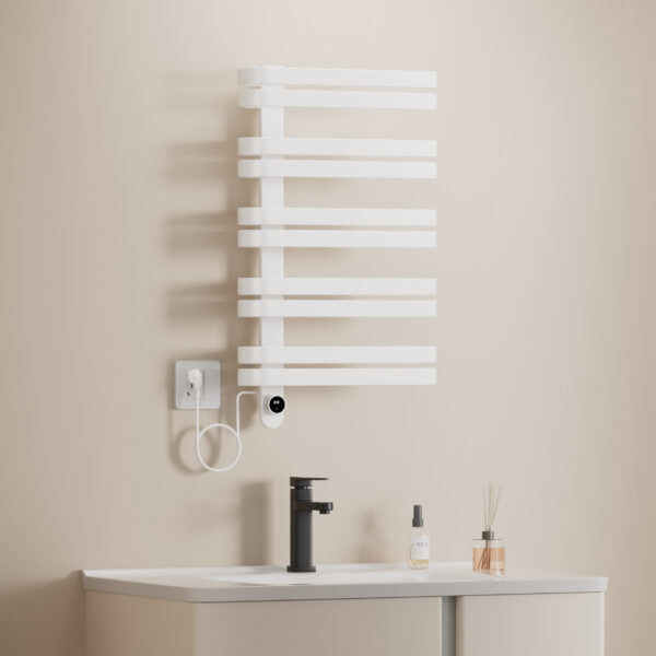 BELRAD SÈCHE-SERVIETTES ÉLECTRIQUE – DESIGN - SMART WIFI – RACCORDEMENT À GAUCHE – 225 W – 900 X 500 MM – BLANC BRILLANT