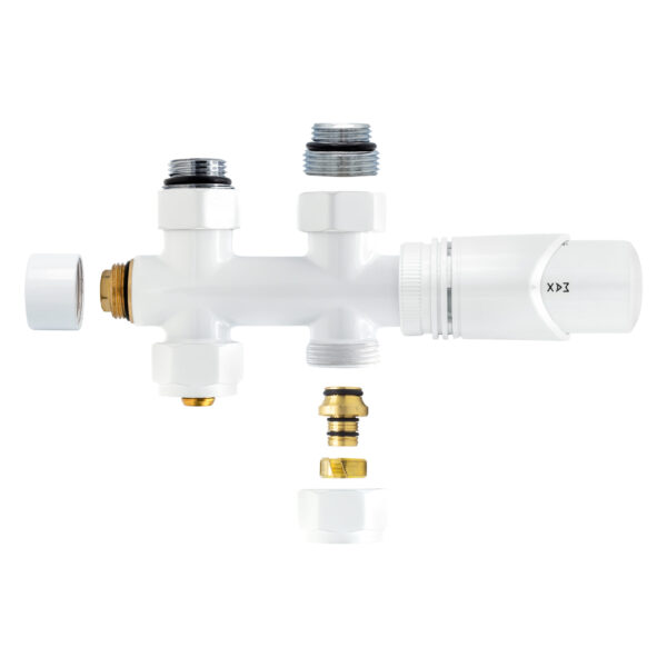 BELRAD VANNE DE RADIATEUR – DESIGN – THERMOSTATIQUE – RACCORDEMENT CENTRAL – DROIT - RACCORDEMENT AU SOL – BLANC BRILLANT