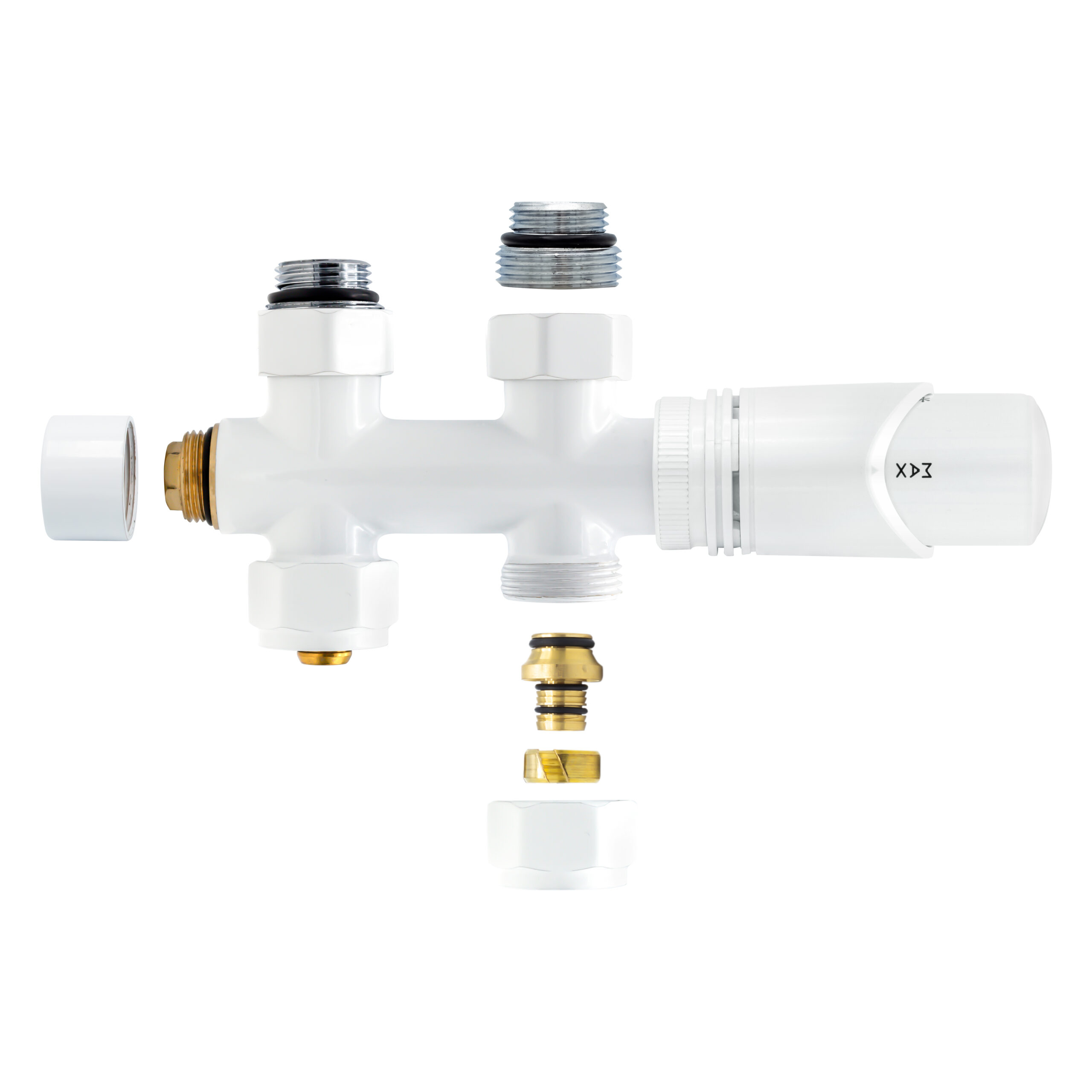 BLR313-scaled-1.jpg BELRAD VANNE DE RADIATEUR – DESIGN – THERMOSTATIQUE – RACCORDEMENT CENTRAL – DROIT - RACCORDEMENT AU SOL – BLANC BRILLANT