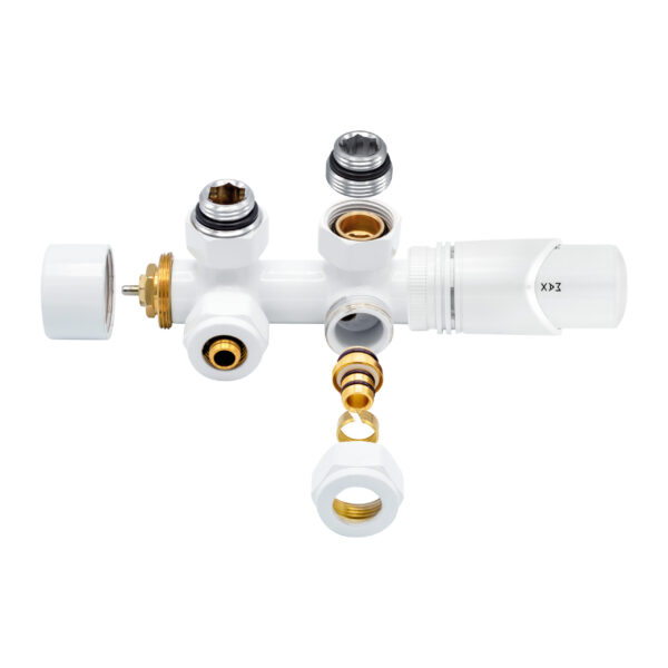 BELRAD VANNE DE RADIATEUR – DESIGN – THERMOSTATIQUE – RACCORDEMENT CENTRAL – ANGULAIRE – RACCORDEMENT MURAL – BLANC BRILLANT