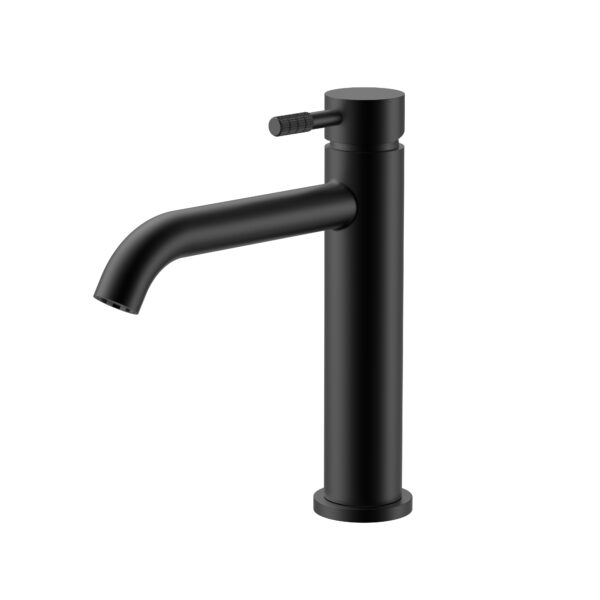 Stria mitigeur lavabo – démarrage à froid – poignée avec structure striée raffinée – sans bonde – noir mat (PVD)