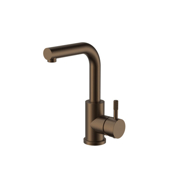 Stria mitigeur lavabo/évier – bec droit – mobile – démarrage à froid – poignée avec structure striée raffinée – sans bonde – brun bronzé (PVD)