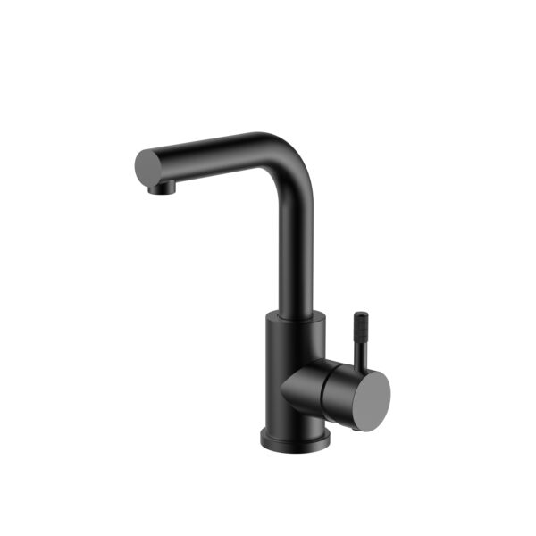 Stria mitigeur lavabo/évier – bec droit – mobile – démarrage à froid – poignée avec structure striée raffinée – sans bonde – noir mat (PVD)