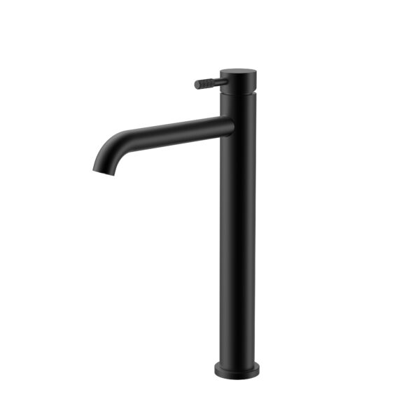 Stria mitigeur lavabo haut – démarrage à froid – poignée avec structure striée raffinée – sans bonde – noir mat (pvd)