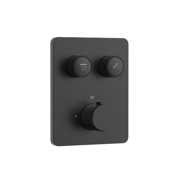 Stria mitigeur de douche encastré thermostatique 2 voies à boutons-poussoirs — noir mat PVD