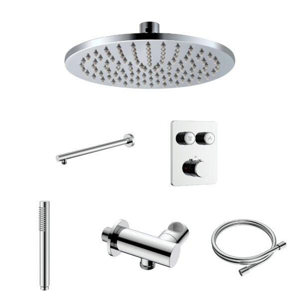 Stria ensemble douche de pluie encastré thermostatique 2 voies — boutons-poussoirs — chrome