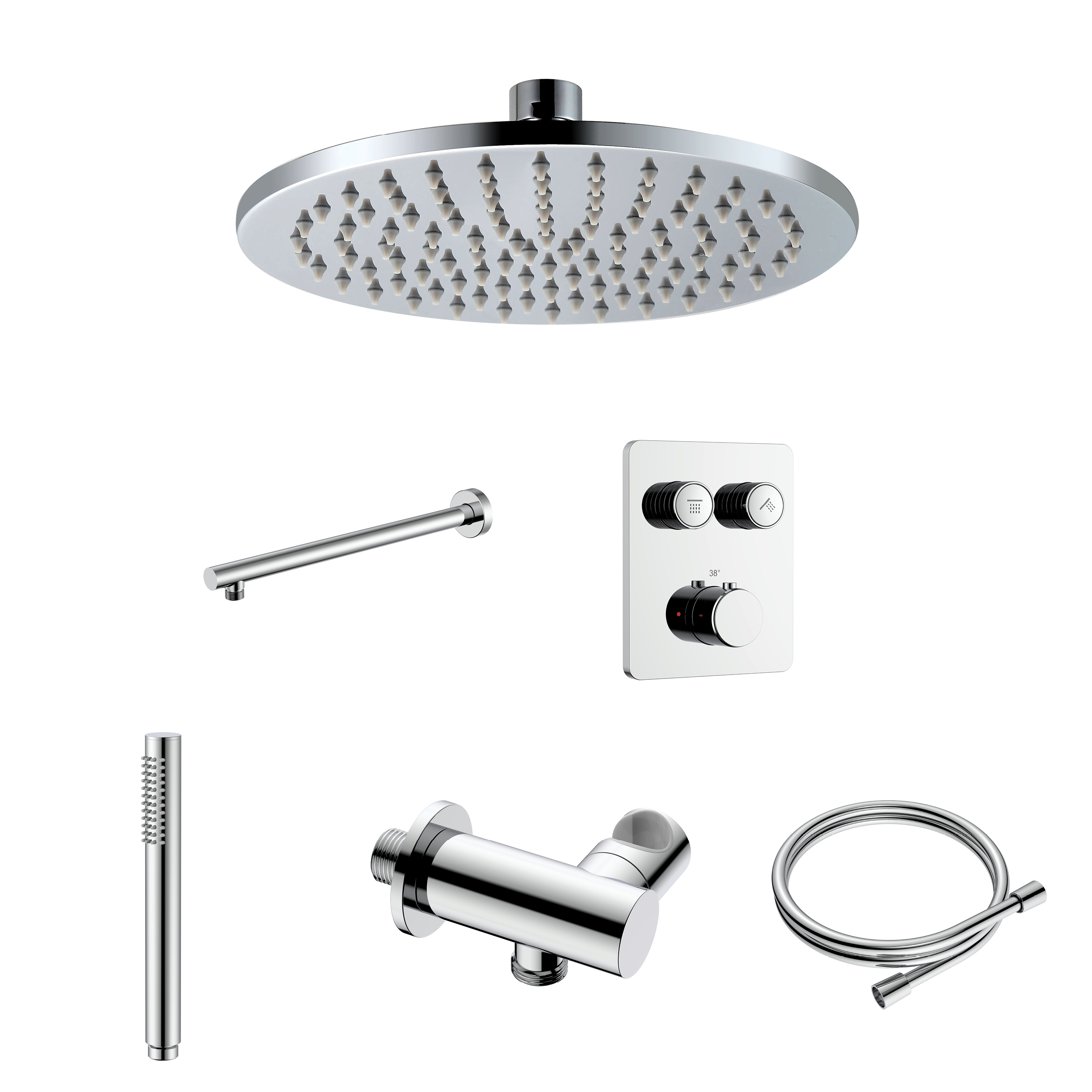 PRM6015D1-C_KIT.jpg Stria ensemble douche de pluie encastré thermostatique 2 voies — boutons-poussoirs — chrome
