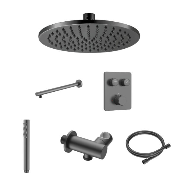 Stria ensemble douche de pluie encastré thermostatique 2 voies — boutons-poussoirs — gunmetal PVD