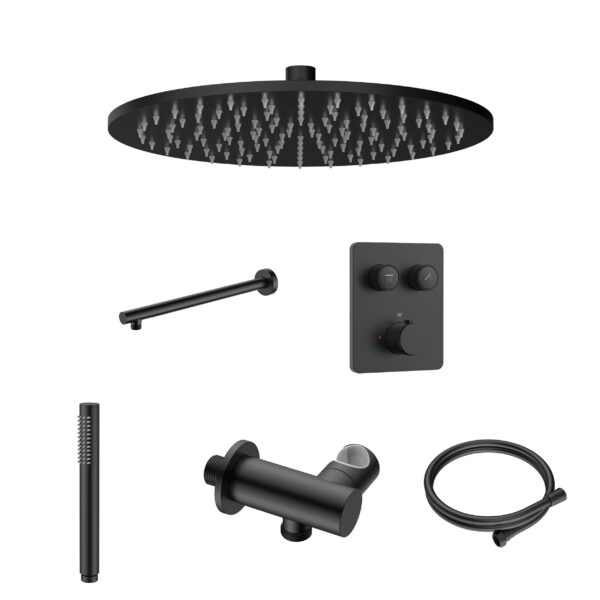 Stria ensemble douche de pluie encastré thermostatique 2 voies — boutons-poussoirs — noir mat PVD