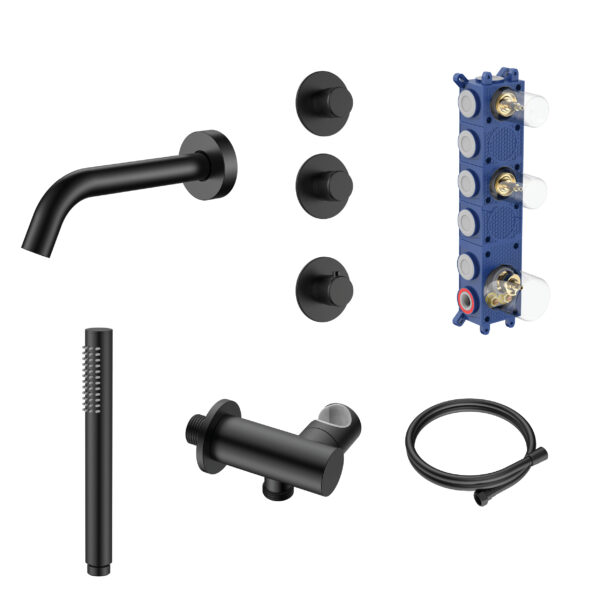 Stria ensemble bain-douche encastré thermostatique 2 voies — deux robinets d’arrêt — noir mat PVD