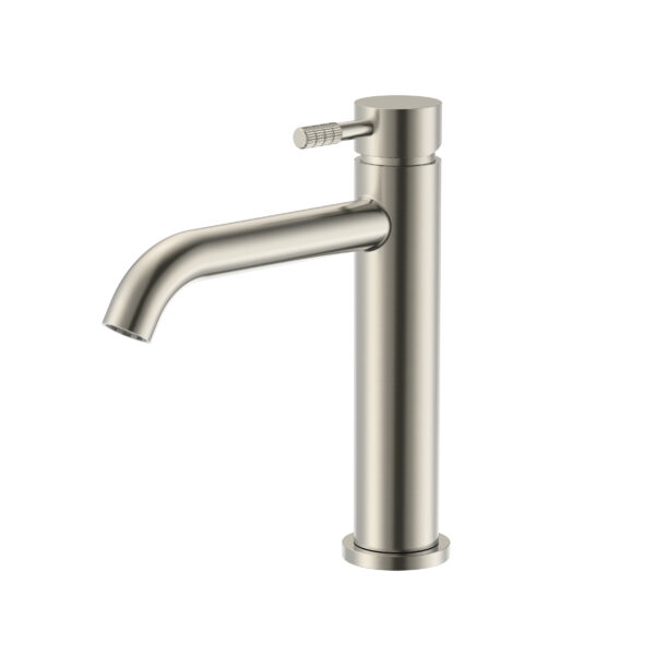 Stria mitigeur lavabo – démarrage à froid – poignée avec structure striée raffinée – sans bonde – acier inox brossé