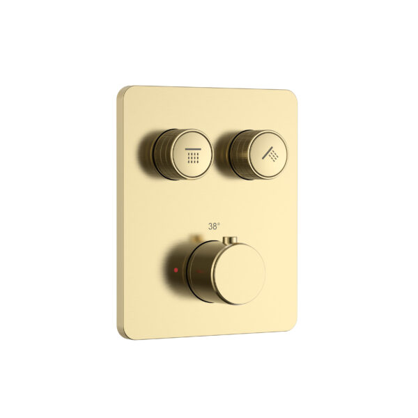Stria mitigeur de douche encastré thermostatique 2 voies à boutons-poussoirs — or brossé PVD