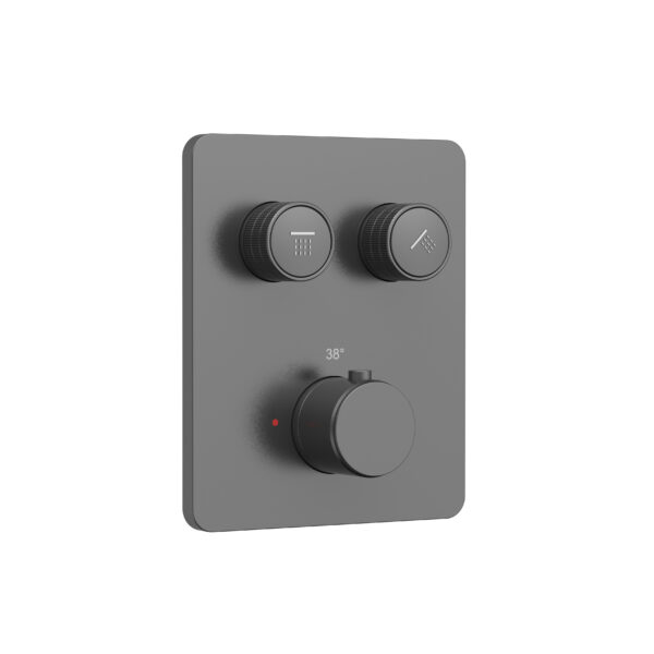 Stria mitigeur de douche encastré thermostatique 2 voies à boutons-poussoirs — gunmetal PVD